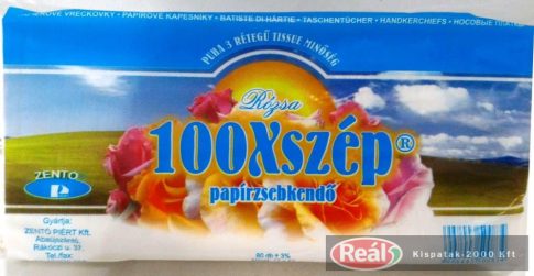 100x Szép papírzsebkendő 3 rétegű 80db rózsa